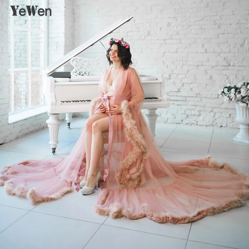 Vestido de festa, вечерние платья из тюля с длинным рукавом и перьями,, сексуальное розовое платье для выпускного вечера, платье для женщин, большие размеры - Цвет: deep pink