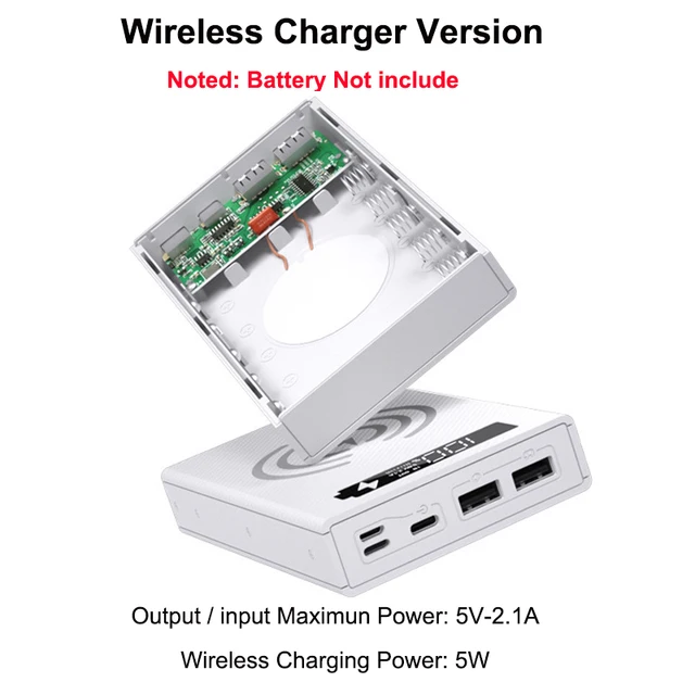 Welding Free 5*18650 Battery Storage Box PD QC3.0 USB 10W Fast Wireless Charging Power Bank Case 18650 Battery Holder Box Wireless White