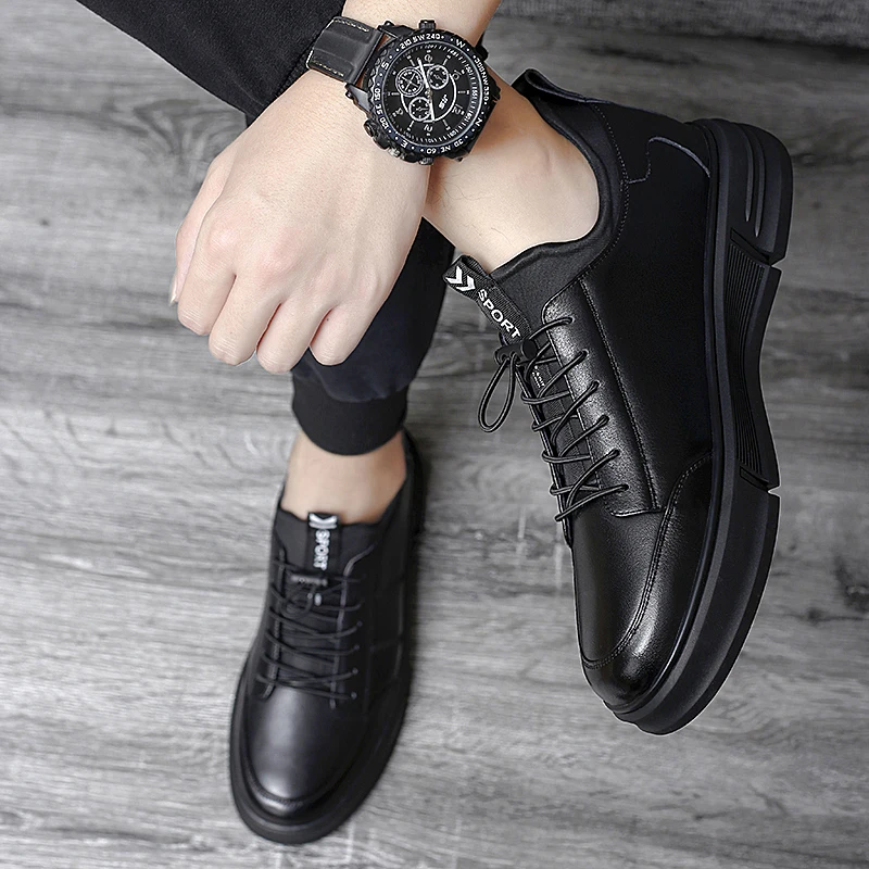 YEINSHAARS New Genuine Leather Elevator Shoes Men Sneakers Height Shoes Height Increase Shoes Tall Shoes Insole 5CM Sports Shoe
