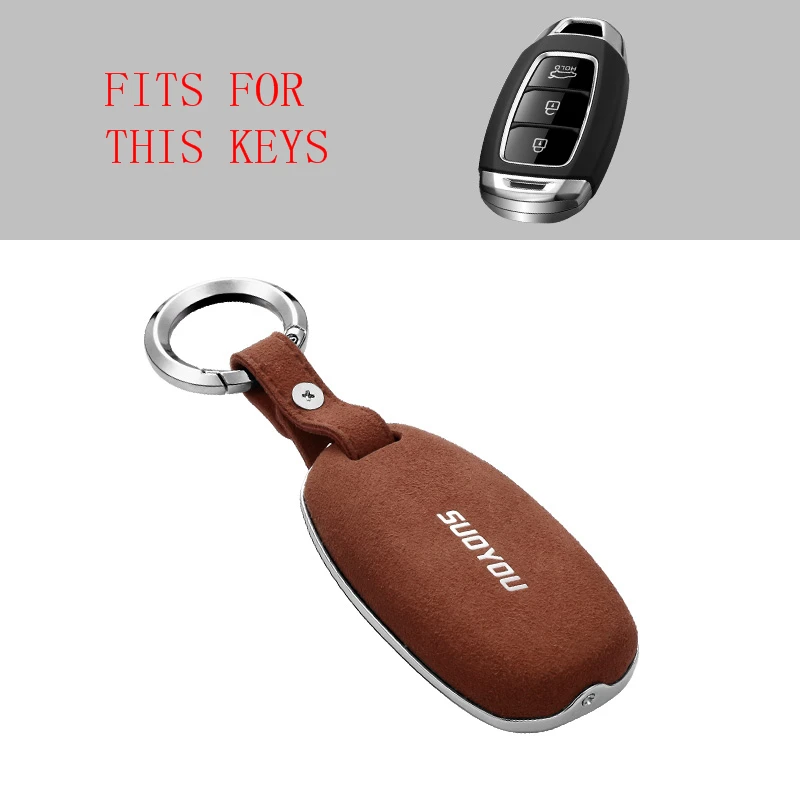 Замшевый кожаный чехол для ключей для hyundai i30 i35 i40 Kona Azera Elantra Solaris Grandeur Ig Accent Santa Fe - Название цвета: E-Brown