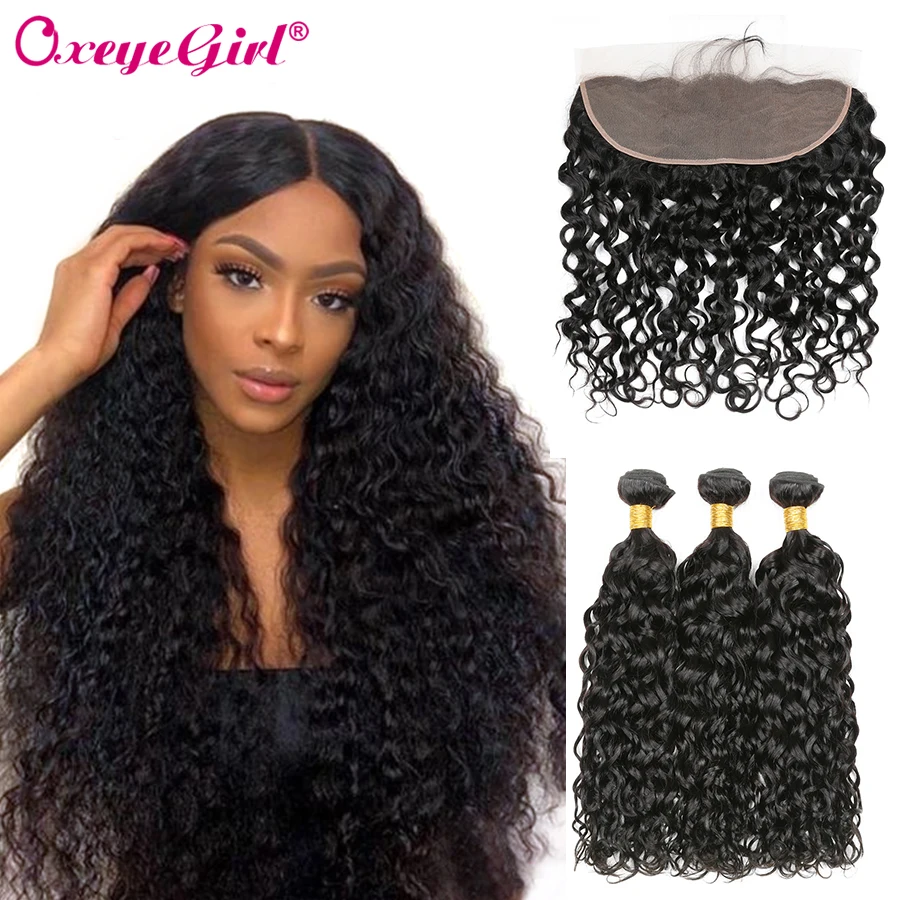 

Water Wave Bundles With Frontal Brazilian Hair Bundles With Closure Oxeye girl Human Hair Frontal With Bundles Non-Remy Hair