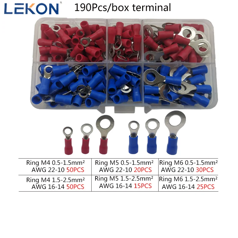 

RV1.25-4 Circular Pre-insulated Circular Hole End 0.5-2.5 Square M4 M5 M6 Copper Terminal Nose Ear Sheath Box
