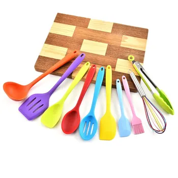 

Silicone Kitchen Utensil Set 10 Pcs Heat Resistant Non-Stick Spoon Spatula Ladle Cooking Tools Dinnerware