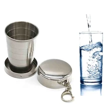 Складная чашка из нержавеющей стали с брелком, Портативные Выдвижные Телескопические Складные стаканы для воды