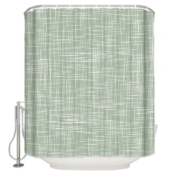 

Abstract Geometry Green White Shower Curtain Waterproof Polyester With 12 Hooks