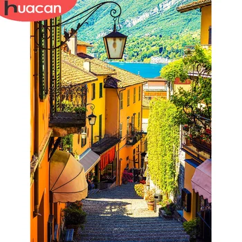

HUACAN DIY Diamond Painting Cross Stitch City Street 5D Diamond Embroidery Landscape Mosaic Home Decor Gift
