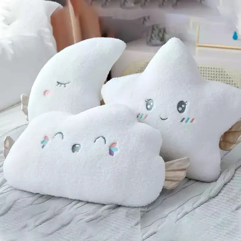 New White Cloud Moon Star Plush Pillow White Cloud Soft Cushion Bed Head Oad Decoration Angel Plush Doll toys Girl Gift