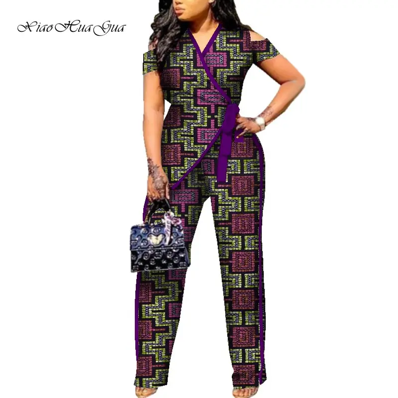 Новинка, женские комбинезоны в африканском стиле, прямые длинные штаны для женщин, боди с высокой талией, одежда плюс африканская одежда, WY6155 - Цвет: 7