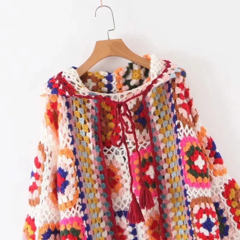 #^Special Price Europe And America Autumn WOMEN'S Dress Color Mixture Crochet Sweater Cardigan Long Knitted Hooded Coat #^Special Price Europe And America Autumn WOMEN'S Dress Color Mixture Crochet Sweater Cardigan Long Knitted Hooded Coat
