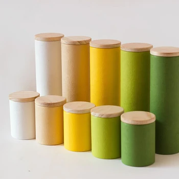 

2pc Mini Tin Storage Box Small Coffee Tea Caddy Storage Jar circular paper Sealed wooden cover Tea Leaves xylon Packing Box