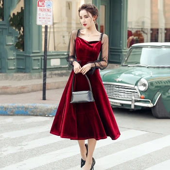 

Spring Women Sexy Black Dress Velvet Strapless Mesh Long Sleeve Party Dresses Red V Neck Ladies Vestidos Free Shiping 2020 Y462