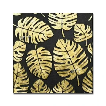 

Handmade Abstract Gold Foil Oil Painting Canvas Wall Art Unframed Artwork Black And White Picture For Home Living Room Decor