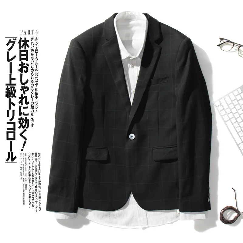Zogaa 2019 New Fashion Men's Smart Casual Suits Male Black Gray Plaid One Button Men's Blazers Korean Version Slim Male Blazers Zogaa 2019 New Fashion Men's Smart Casual Suits Male Black Gray Plaid One Button Men's Blazers Korean Version Slim Male Blazers