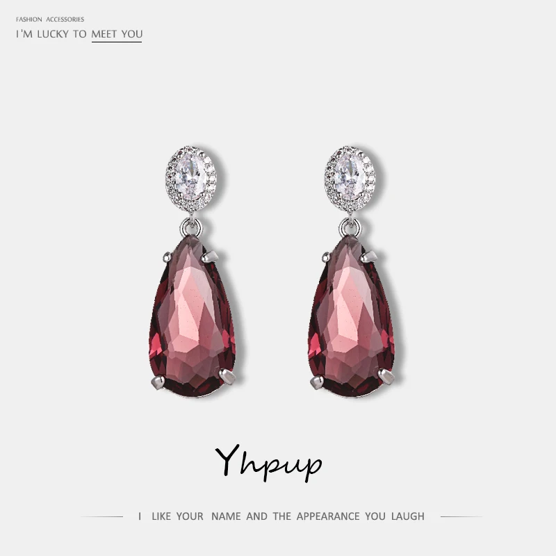 Yhpup модный бренд Bling AAA кубический цирконий висячие серьги капли воды Кристалл роскошные свадебные украшения массивные серьги S925