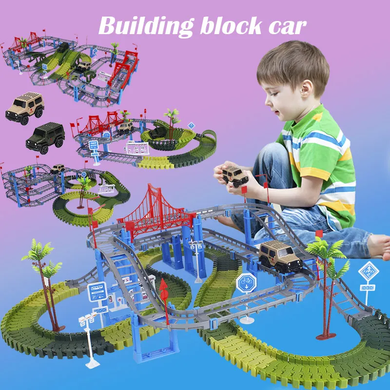 Railway Magical Racing Track Play Set Educational DIY Bend Flexible Glowing Race Military Army Flash Track Car Toys For Children