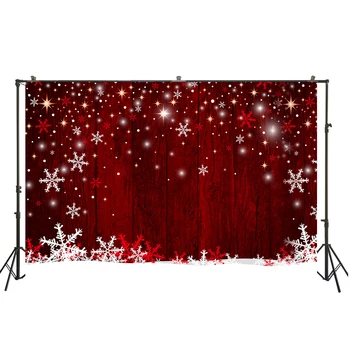 

HUAYI red wood planks backdrop with snowflakes background for taking photos of new year photography props W-3706