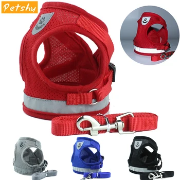 

Petshy Breathable Warm Pet Dog Harness Leash Reflective Small Medium Dogs Glowing Collar Chest Reflective Vest Dog Traction Rope