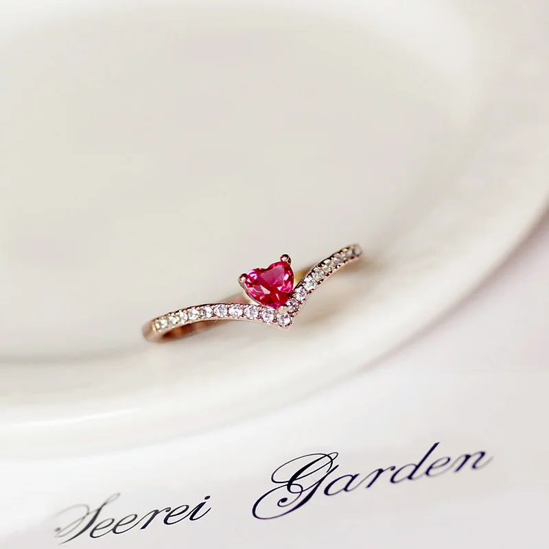 Cute Female Small Red Heart Ring Rose Gold Adjustable Open Finger Ring Wedding Band Promise Engagement Rings For Women