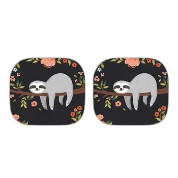 

Funny Cartoon Lazy Sloth Pattern 2-Piece Windshield Sun Shade Anti UV and Heat Protection Foldable Car Front Window Sunshades