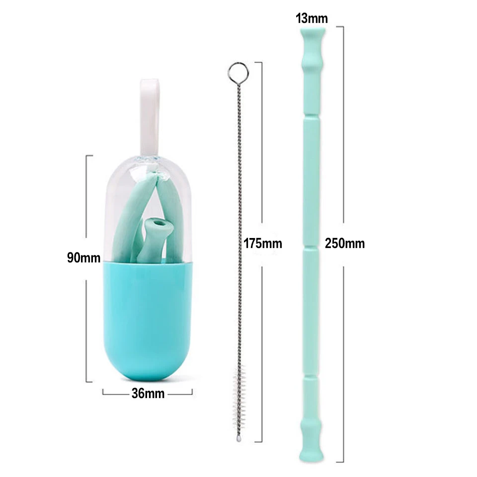Collapsible Reusable Straw Foldable Silicone Straw Drinking Straws With Cleaning Brush Set for Travel Home Office Bar Drinks