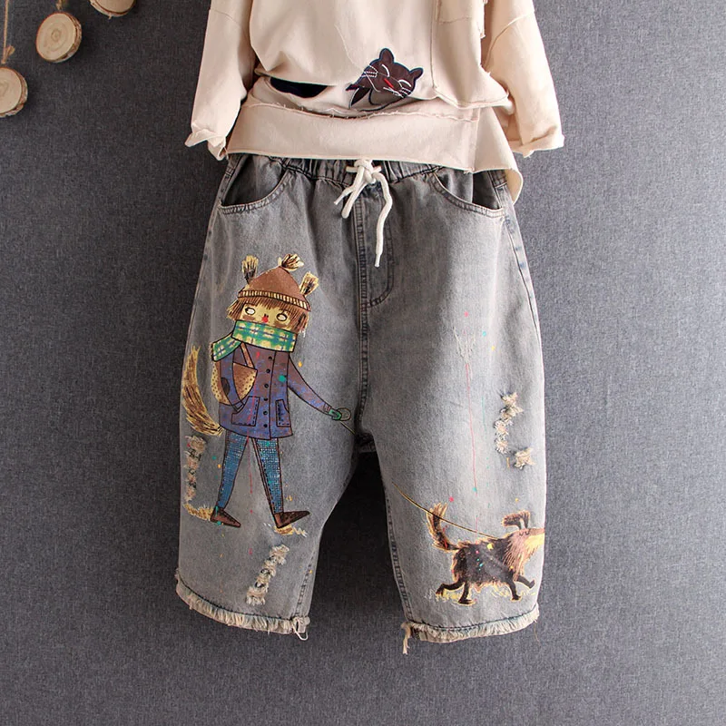 Pantalones vaqueros hasta la rodilla para mujer, Vaqueros rasgados con