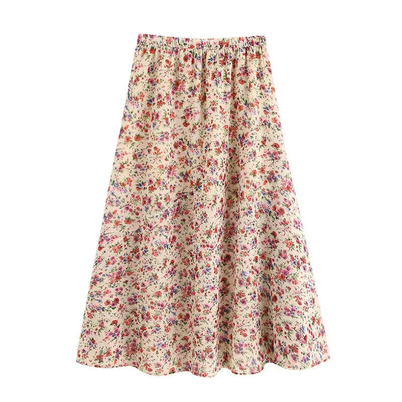 Tangada Женская юбка с цветочным рисунком стрейч Высокая талия Женская мода boho Стиль плиссированные юбки faldas mujer BE666 - Цвет: Многоцветный