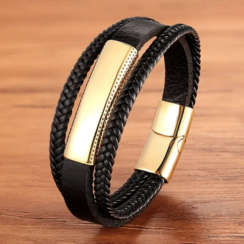 

Luxury Stainless Steel Accessories Match Men's Leather Bracelet Multi-layer Hand-woven Bracelet Handsome Boy's Valentine's Gift