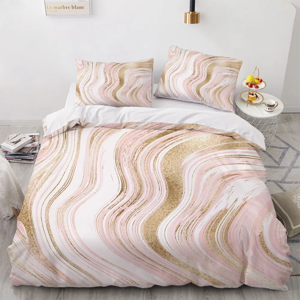 

Nordic Modern Style Marble Pattern Ripple Shape Printed Duvet Cover Sets 220x240 King Size Microfiber Fabric 2/3pcs Bedding Set