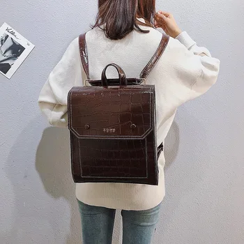 

Vintage Pu Leather Women Backpack Style Backpacks Fashion School Bag for College Girl Stone Shoulder Bag