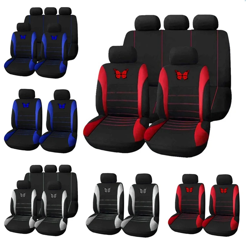 

2/5pcs General Car Seat Cover Set Butterfly-Pattern Embroidery Car Seat Cover Full Set Interior Accessories Auto Seat Cover