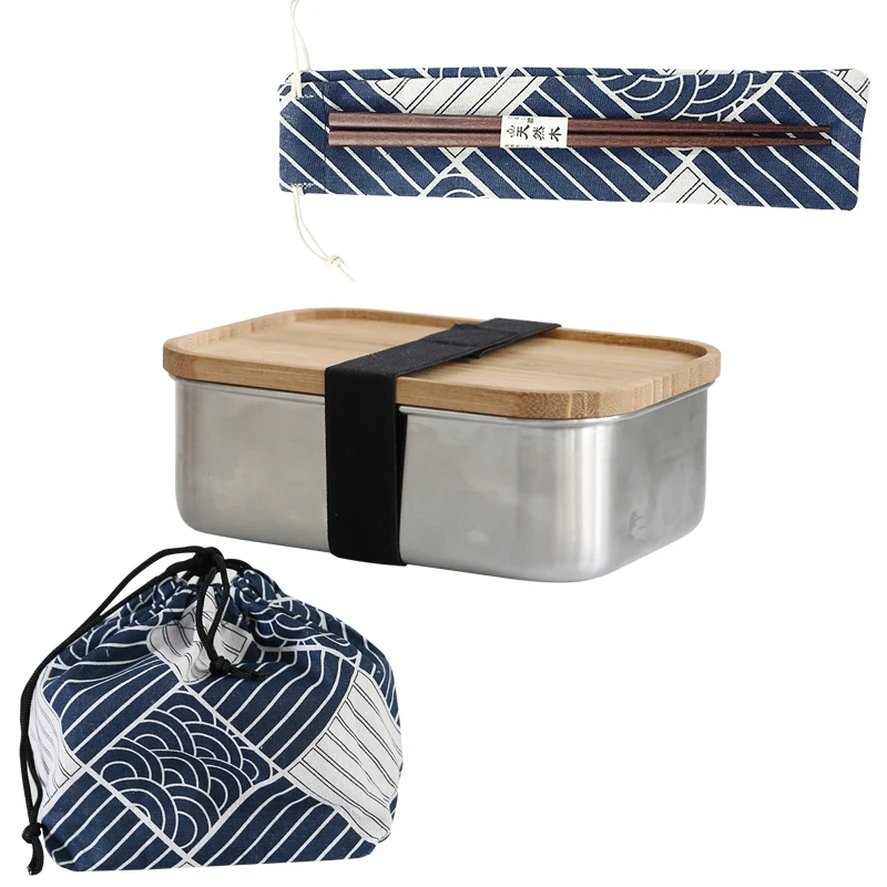 Японская нержавеющая сталь Дети Ланч-бокс с крышки из бамбука Bento Суши контейнер для закусок портативный еда хранения Bento box - Цвет: Оранжевый