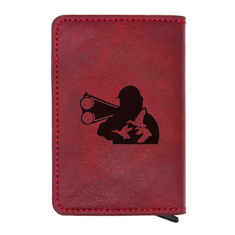 Лазерная гравировка классический охотничий охотник черный Rfid держатель для карт мужские кошельки винтажные короткие кожаные тонкие маленькие кошельки - Цвет: Red
