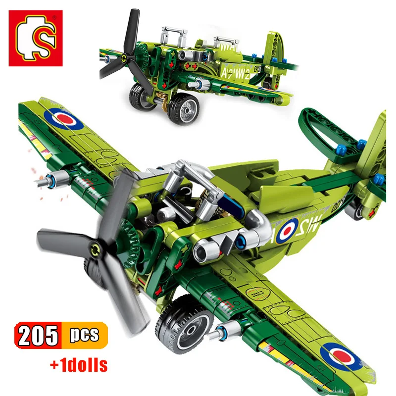 

Sembo Block WW2 Technic WW2 US F4U Spitfire Fighter War Amry Airplane Military technic Building Brick Construction Toy for Child