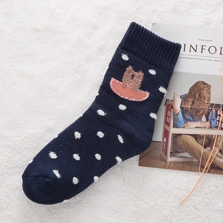 Jeseca, женские зимние плотные теплые рождественские носки, милые японские носки для девочек с героями мультфильмов Kawaii, Женские винтажные уличные носки в стиле Харадзюку - Цвет: navy bear