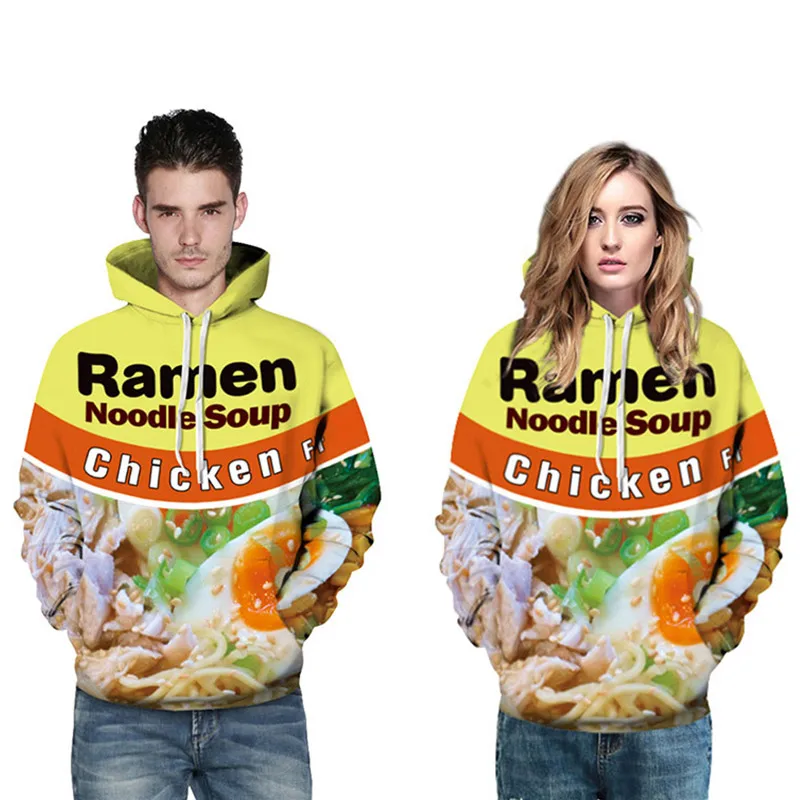 New 3D Food Digital Printing Loose Hooded Lovers Wear Hoodies European and American Style Sportswear Popular 1