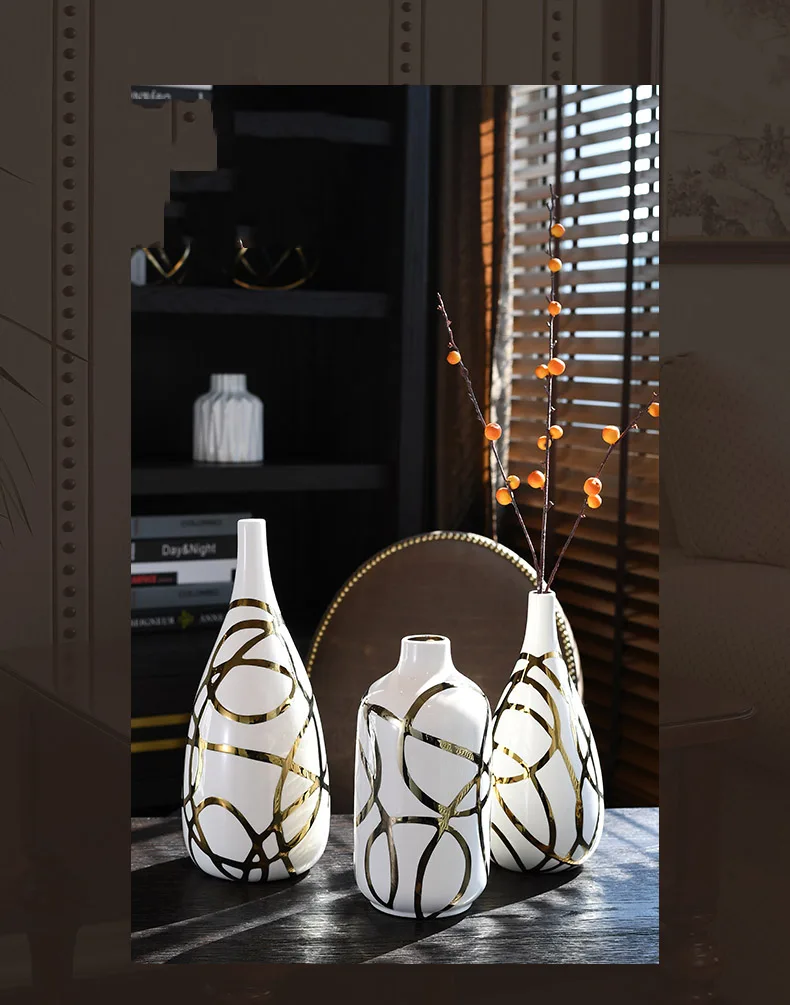 Современные абстрактные золотые совпадающие круги керамическая ваза домашние декоративные предметы гербарий Современная Минималистичная художественная ваза