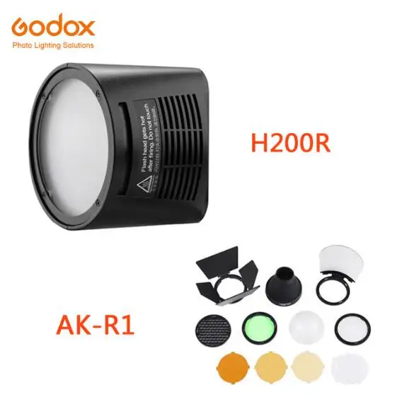 Godox AD200 аксессуары для вспышки WITSTRO H200R круглая головка вспышки и EC-200 удлинитель AK-R1 цветовой температурный отражатель - Цвет: H200R kit with AK-R1