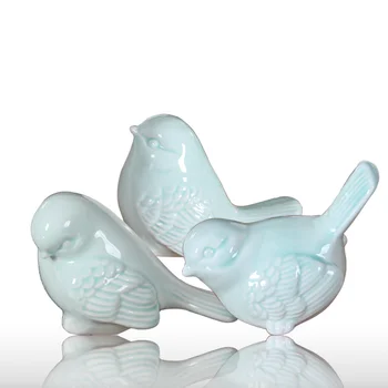 

$ Ceramic Cyan Bird Sculpture Cute Little Blue and White Birdie Crafts Desktop Sitter Furnishing Display Birthday/children Gift