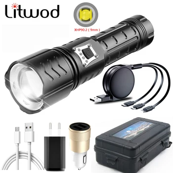 

4 Core XHP90.2 High Quality Led Flashlight with Power Bank Function Usb Rechargeable 18650 26650 Battery Zoomable Torch Litwod