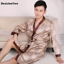 nightgown men robe pajamas silk satin long sleeve bathrobe lounge arabe kurtas dress shirt gown masculina islamic