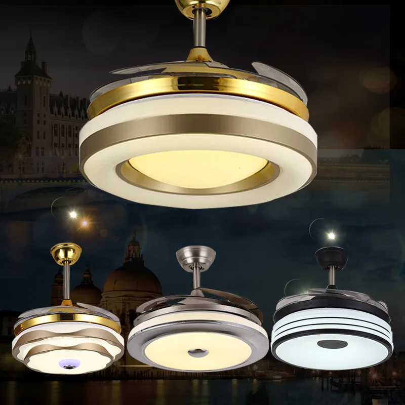 

Fan Lights LED Restaurant Ceiling Fan Light Living Room Minimalist Modern Light Luxury Lamps Hidden Electric Fan Chandelier
