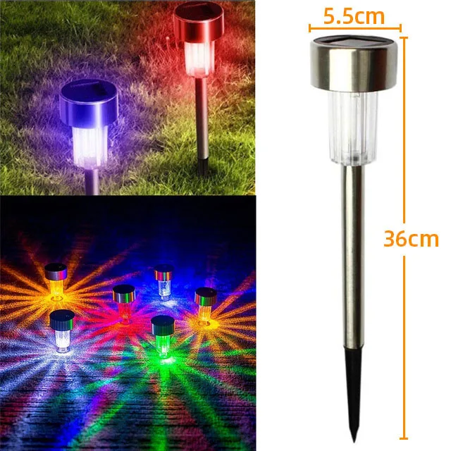 1PCS 36cm color Светильник для газона, светодиодная садовая лампа, солнечный садовый светильник, нержавеющая водостойкая стальная Солнечная лампа, садовый светильник, уличный светильник - Испускаемый цвет: 1PCS 36cm color