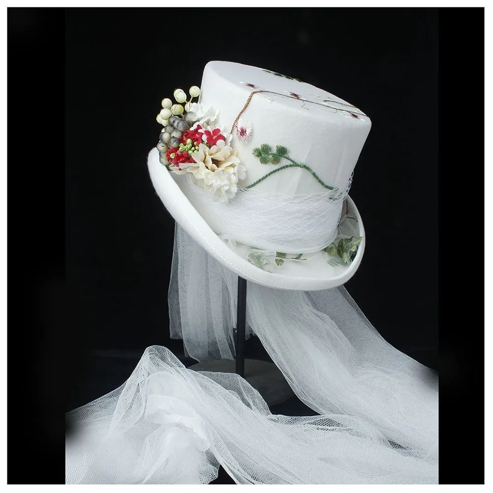 100WoolWomenWeddingTopHatWhiteSteampunkHatIvoryHatLady