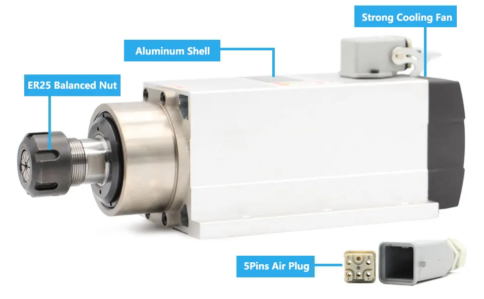 Новое поступление! 2.2kw ER25 Шпиндельный двигатель с воздушным охлаждением с фланцем CNC 220v Керамические шариковые подшипники с воздушным охлаждением шпиндель 0,01 мм точность