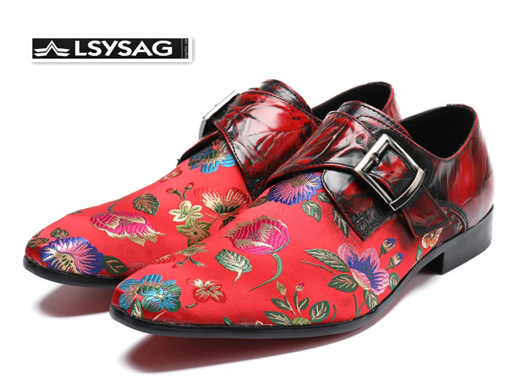 

Designer Floral Genuine Leather Men Dress Shoes Fashion Formal Party Shoes Wedding Buckle Oxford Shoes Plus Size