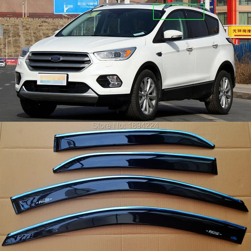 

4pcs Silver Trim Window Visor Shade Vent Wind Rain Deflector Guards For Ford KUGA