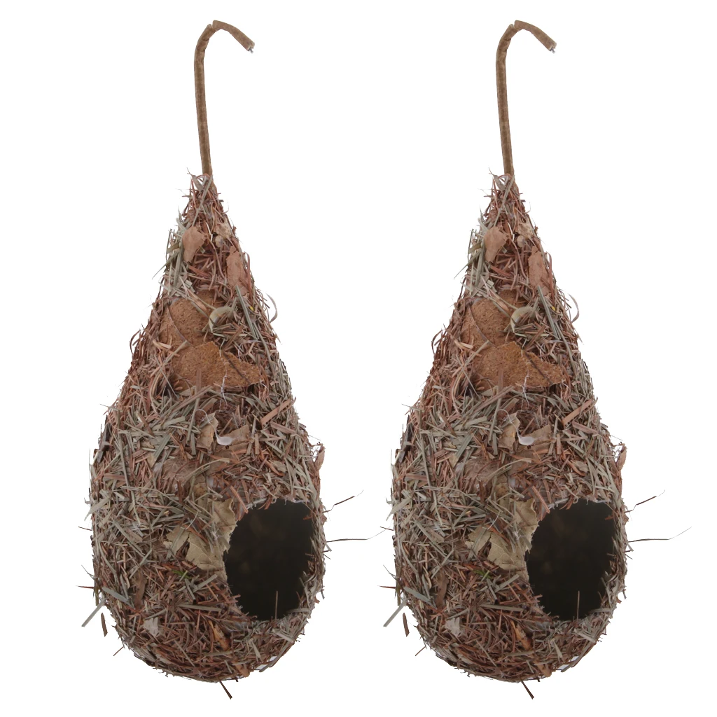 2Pcs Birds Cages Garden Ornament Artificial Bird Nest Straw Bird Nest Woven Bird House For All kinds of Birds