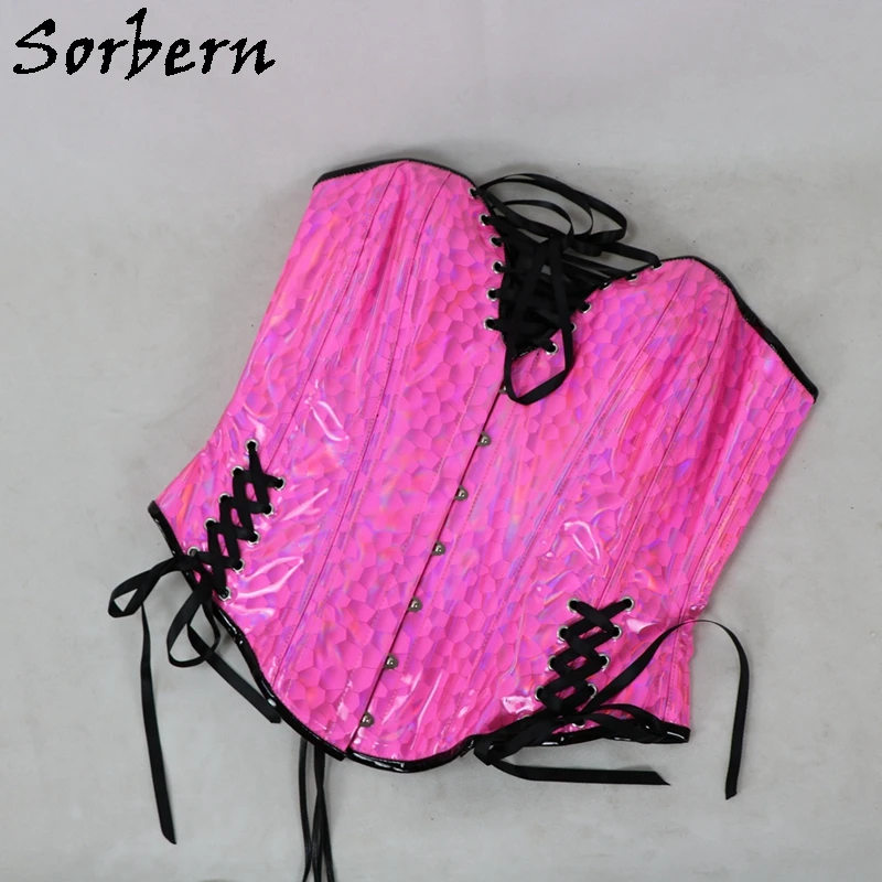 Sorbern Hot Pink Women Corset Sexy Fetish U-Shaped Cup Support Breast Steel Bustiers With Corset