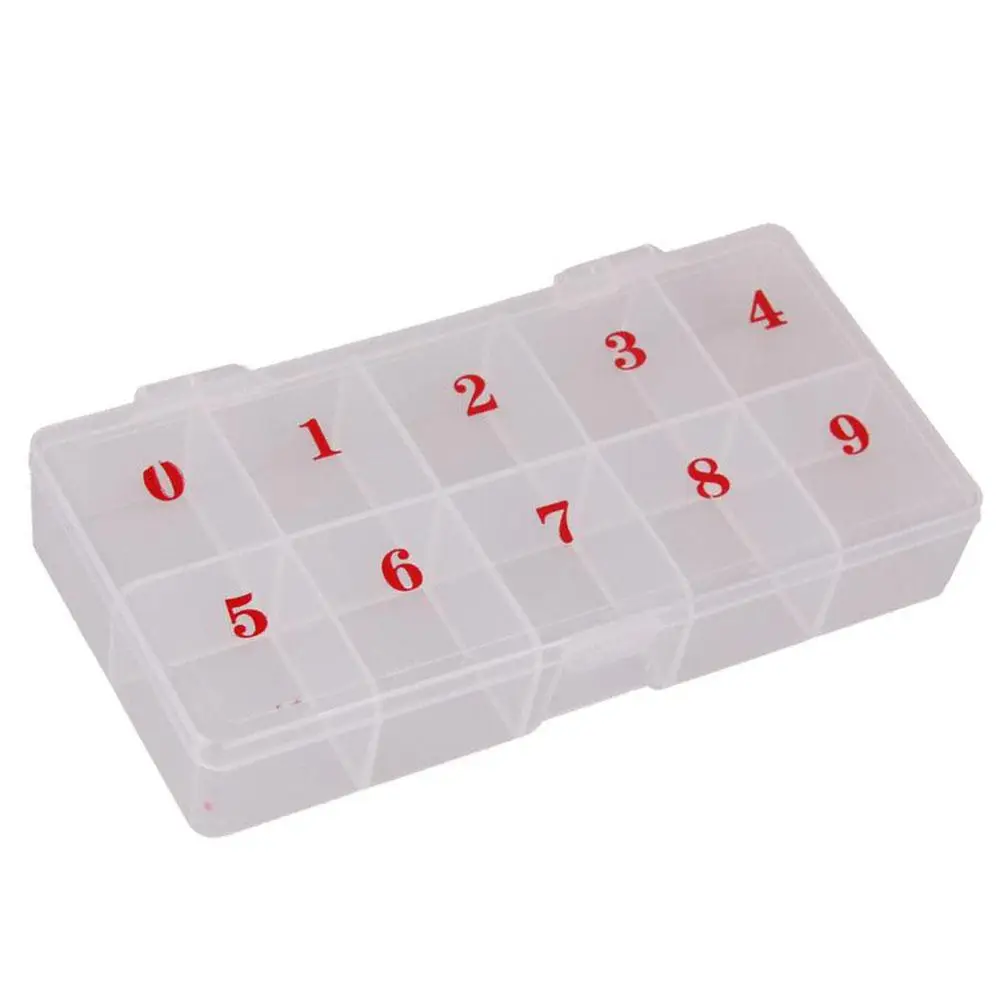

10 Grids Transparent Numbers Plastic Fake Nail Tips Storage Case Box Container Jewelry Tool Box Bead Pills Organizer