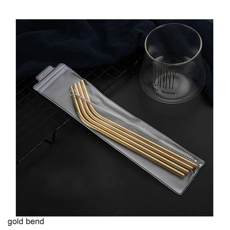 gold bend 5 шт. соломинки для питья Кухня Столовая бар многоцветный кофе инструменты для домашней вечеринки на день рождения Нержавеющая сталь DIY чай фильтр с кисточкой - Цвет: gold bend